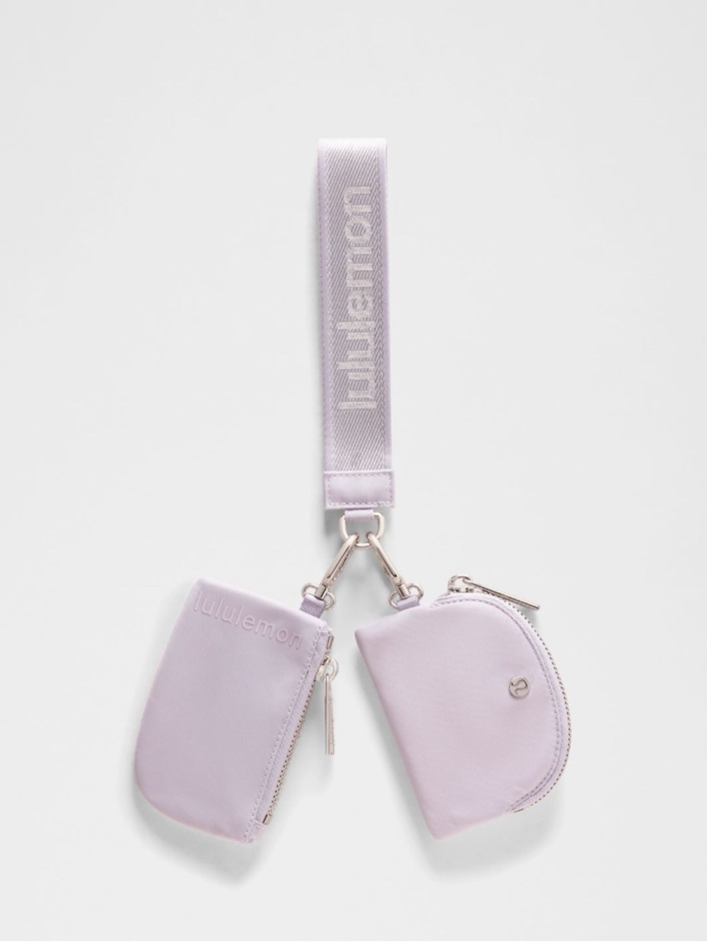 NWT Lululemon Faint Lavender Dual Pouch Metallic Wordmark Wristlet chain Wallet